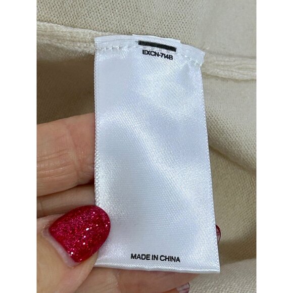 Express Wrap Dress M Beige Midi V-Neck Cap Sleeve Pull On Stretchy Career Party - Picture 9 of 11